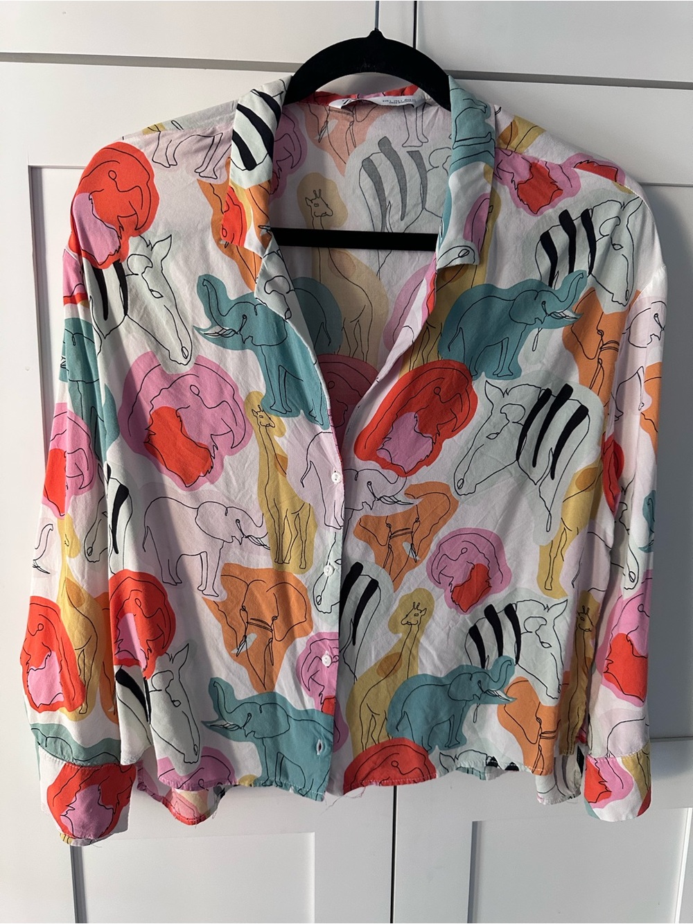Zara Multicolor Animal Print Button-Up Blouse